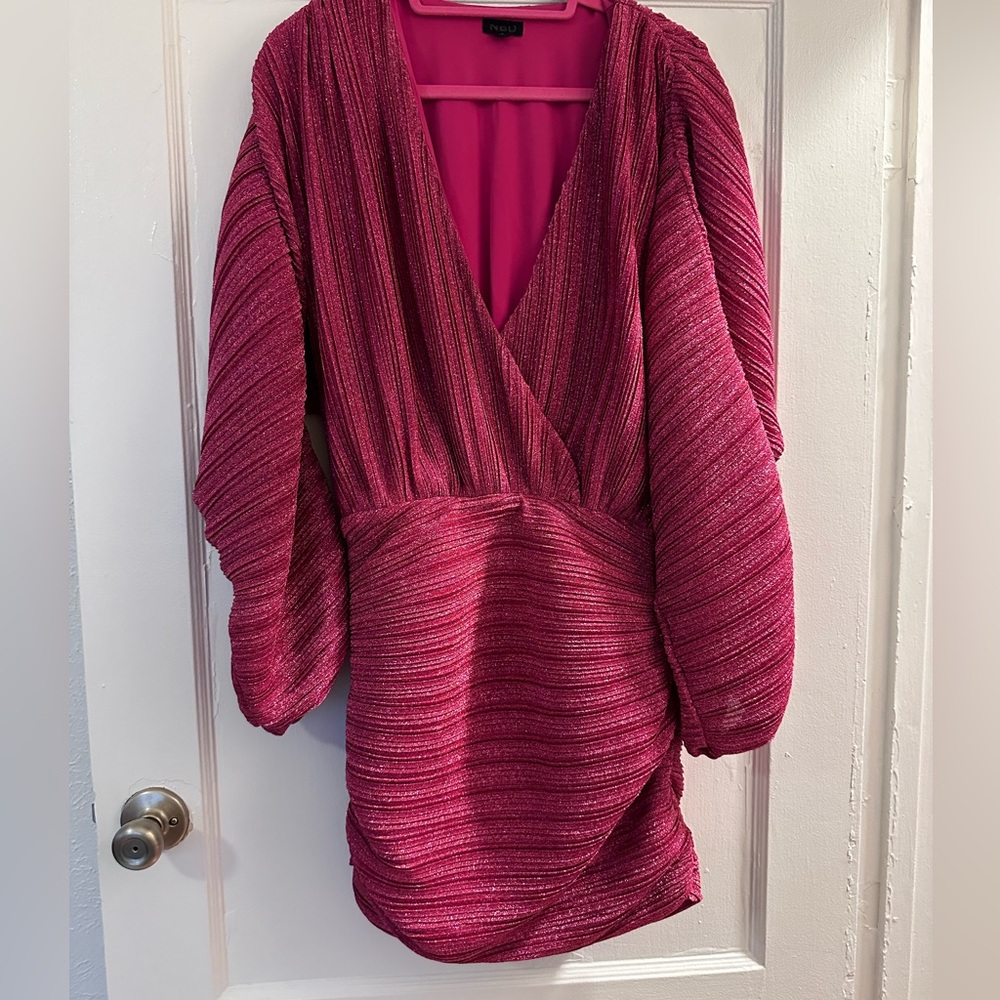 NBD Pink Sparkly Big Sleeve Dress
